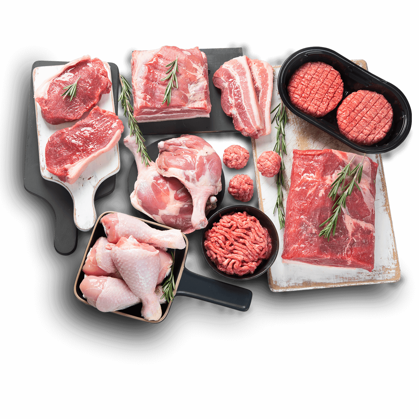 huge selection of meat on display. Beef, chicken, pork and lamb.